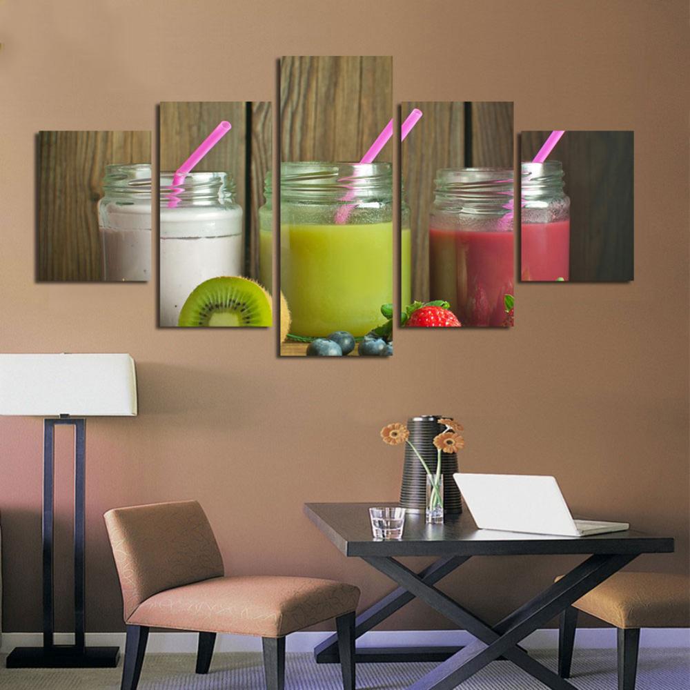 Modular Picture HD Prints Canvas Painting Fruit Juice 5 Pieces Restaurant Cuadros Modern Home Decoration Wall Art Artwork Poster