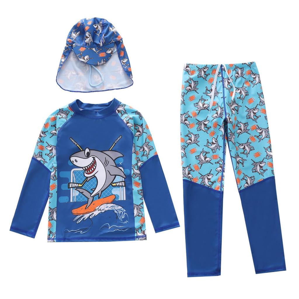 2026 Boys' Sun Protection 3-Piece Swimsuit Set: Long Sleeve, Long Pants, Swim Cap - Sizes S, M, L