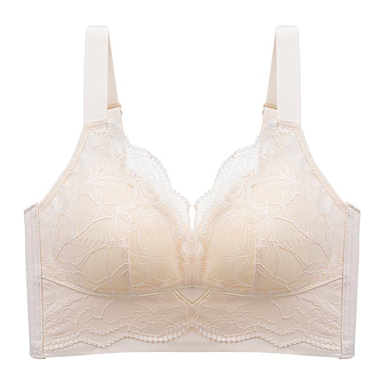 Big Breasts Show Small and Thin Lace Women's Large Size Full Cup with Double Breasts Without Steel Ring Upper Support High Side Bra Cover