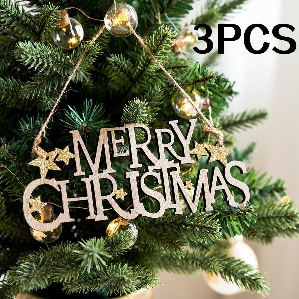 

3Pcs Christmas Wooden Alphabet Letter Ornaments Christmas Tree Decorations Christmas Essentials Hollow Letter Tags English Home Decor