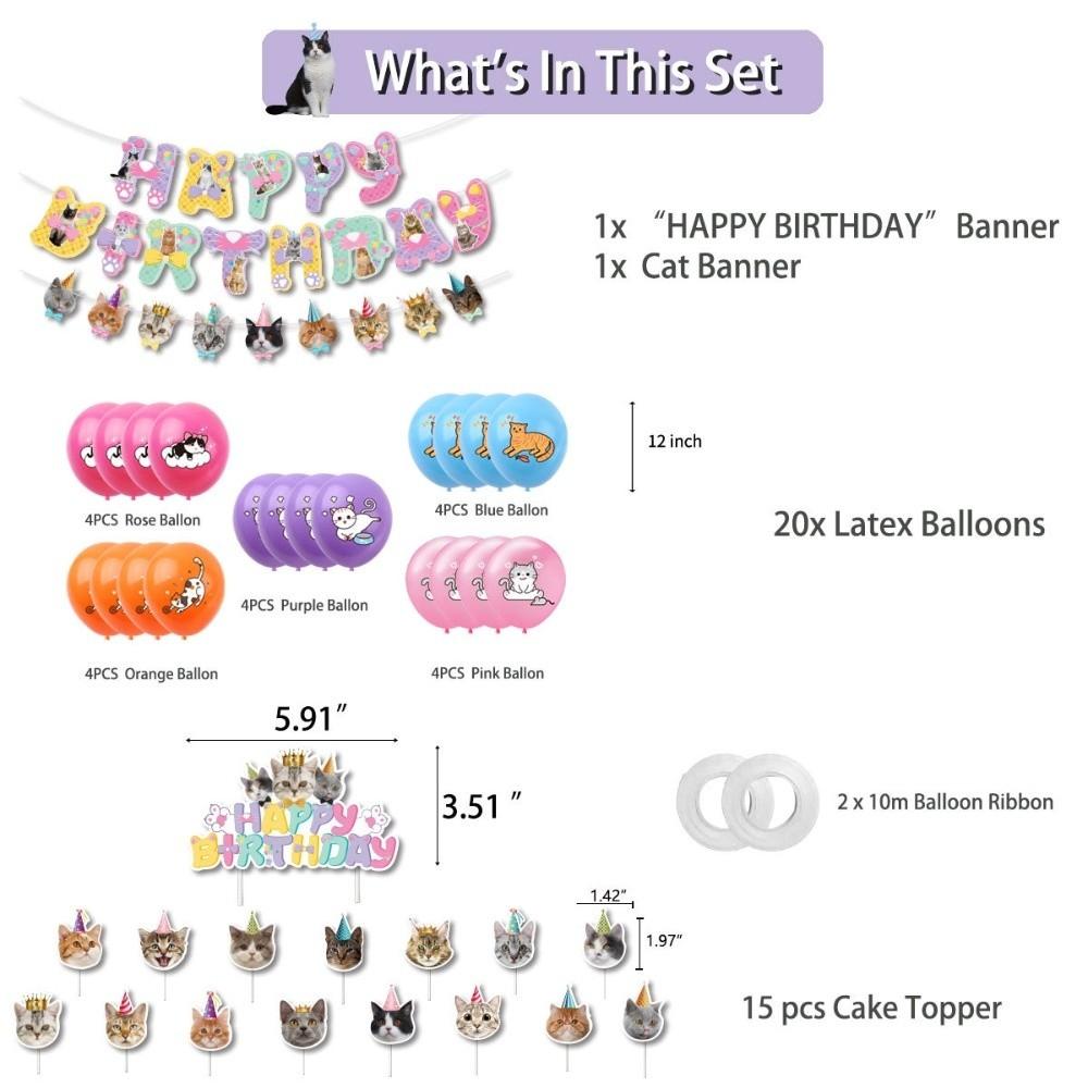 New Happy Birthday Party Flag Garland Cute Cat Dogs Animal Theme Birthday Decoration Colorful Paper Party Balloons Home Decor