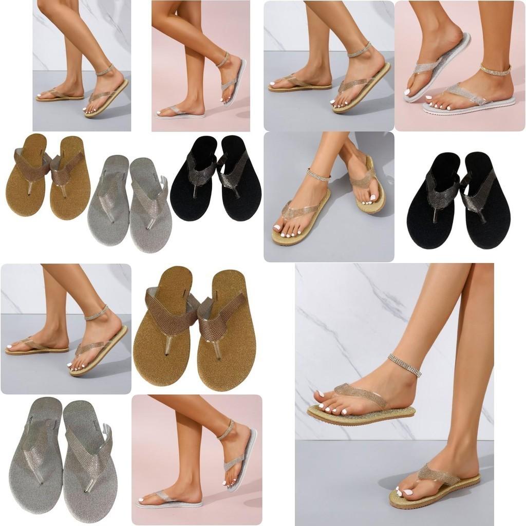 2022 Summer New Arrivals Plus Size Casual Rhinestone Flat Women's Slipper In Stock