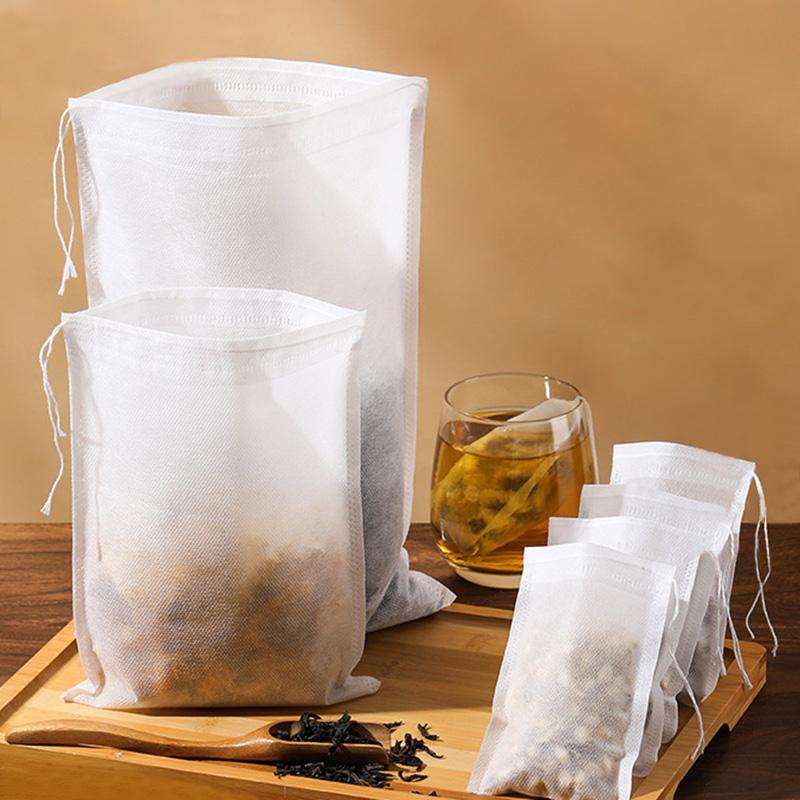 100Pcs Filter Bags Tea Bags Non-Woven Fabric for Spice Tea Infuser with String Heal Seal Disposable Empty Bags Household