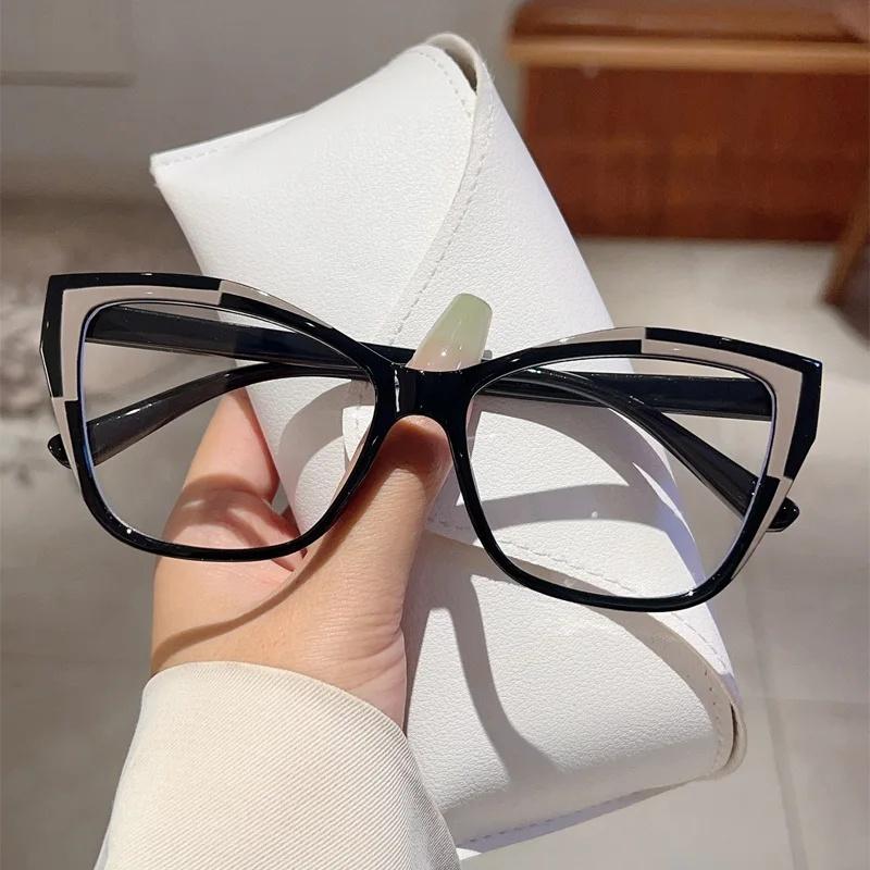 New Style Cat Eye Glasses Photochromic Blue Light Blocking Glasses Big Frame Flat Light Luxury Elegant Fashionable Eyewear