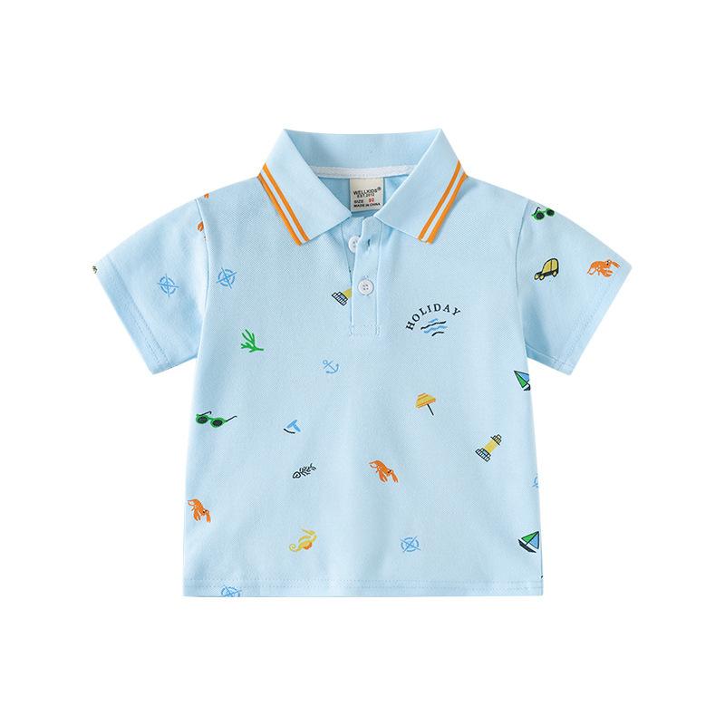 2026 New Summer Boys T-Shirt Kids All Over Print Polo Shirt Baby Short Sleeve Top