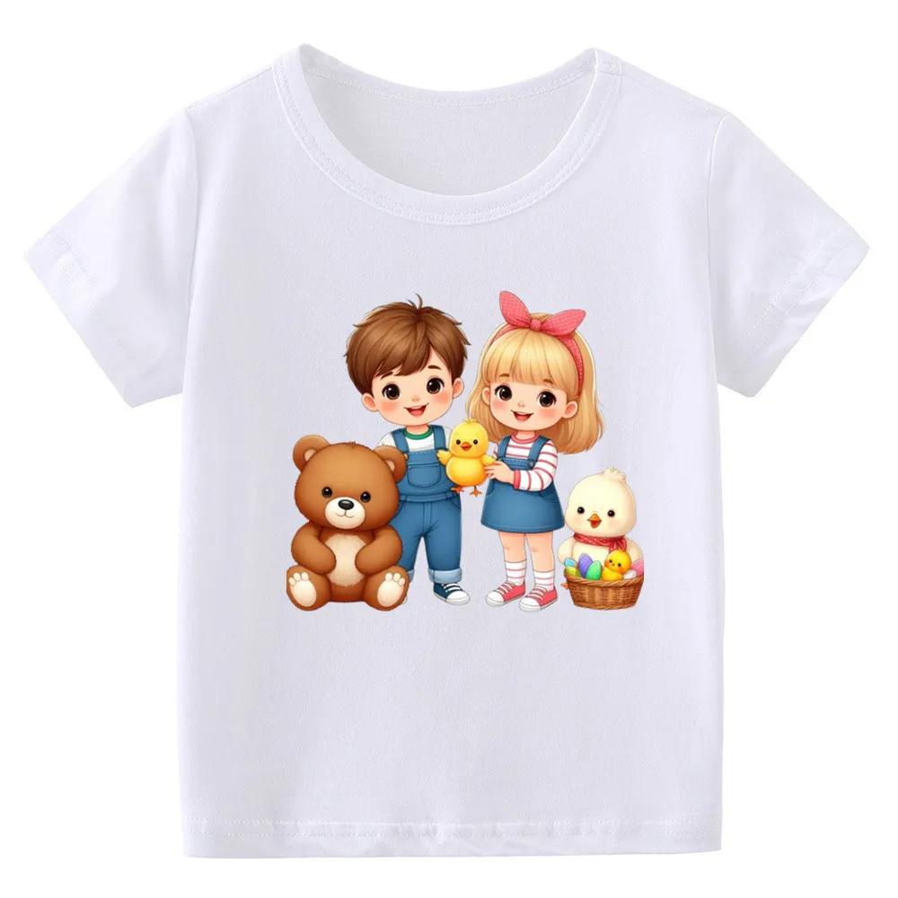 Kids Tales Girls Summer Tshirt Short Sleeve Crew Neck Top Modal Fabric Roundneck Cartoon Print Shirt