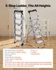 VEVOR Scala a 5 gradini, Sgabello pieghevole con pedale antiscivolo largo e maniglia comfort, Scala a pioli portatile in alluminio con capacità 150 kg