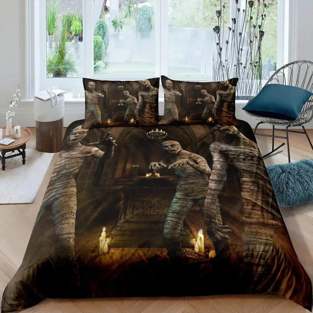 Cleopatra Bedding Sets King Size Ancient Egyptian Pattern Duvet Cover Set Mummy Exotic Tribe Style Comforter Cover Quilt Cover