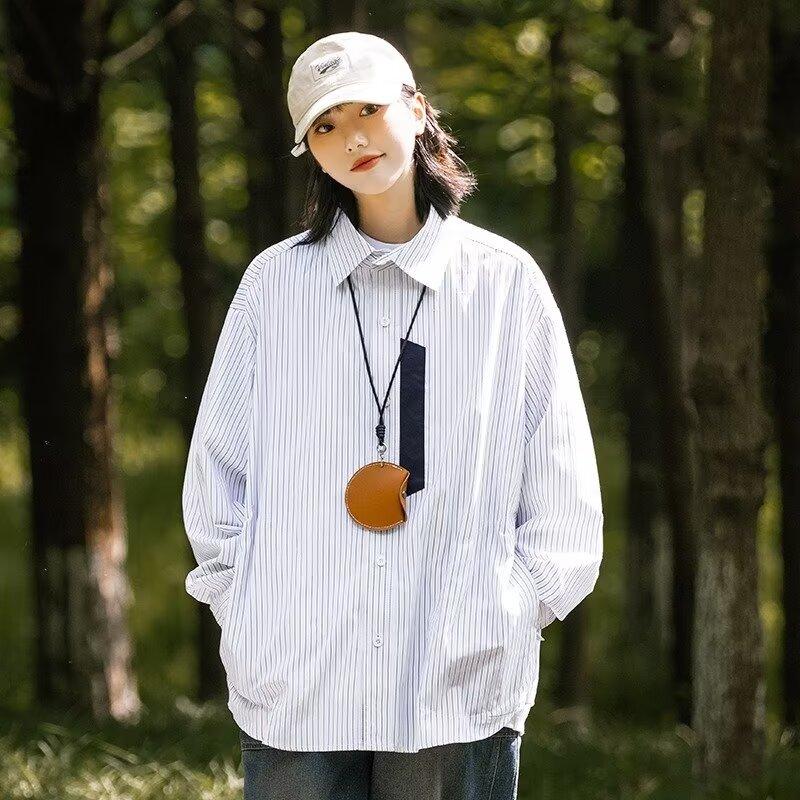2024 Letter Long Sleeve Shirt Japanese Hong Kong Style Ins Loose Shirt Boys Summer Trendy Versatile Casual Coat