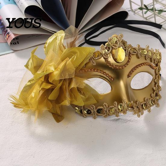 Venetian Style Mask Half Face Masquerade for Women, Mesh Flower Rhinestone Mask, Costumes Accessory Halloween Carnival Prom Ball Party Vintage