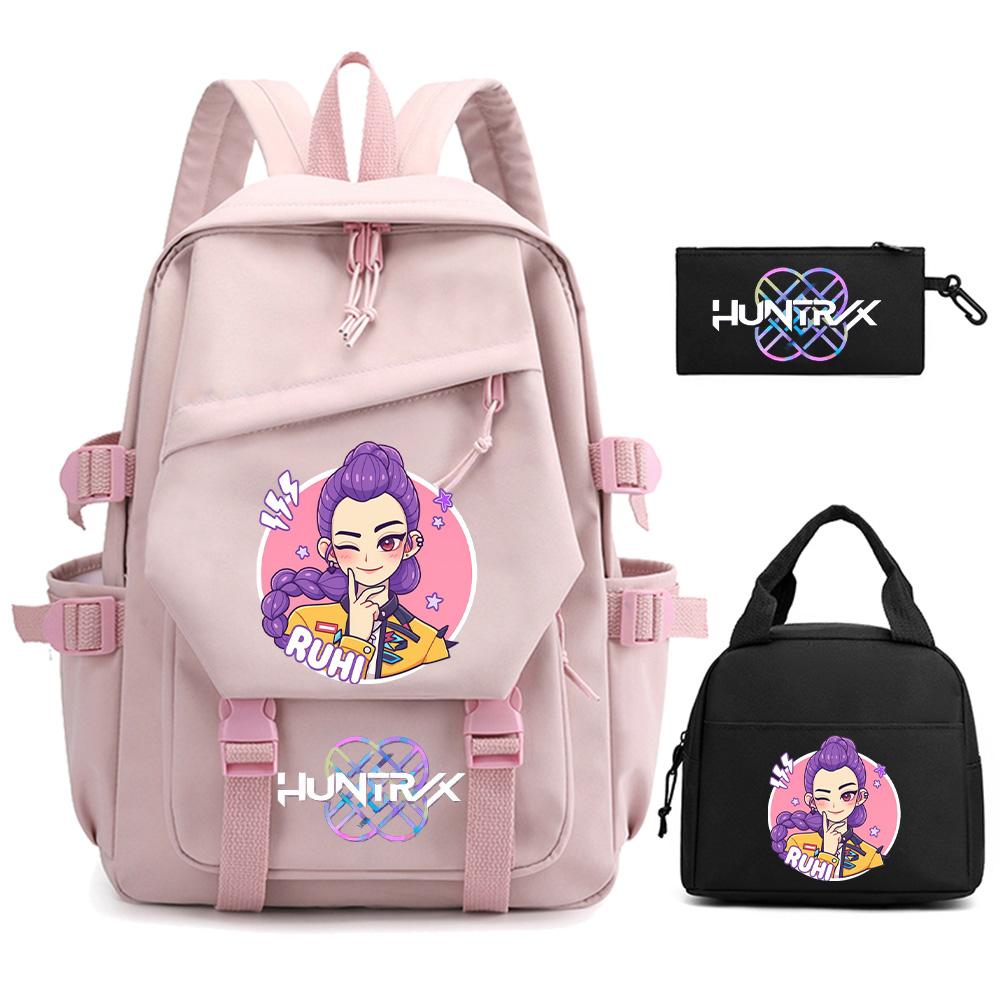 3Pcs/set K-pop Demon Hunters Printed Backpack for Teenger Boy Girl Large Capacity Schoolbag Children Student Bookbag Women Waterproof Travel Bag