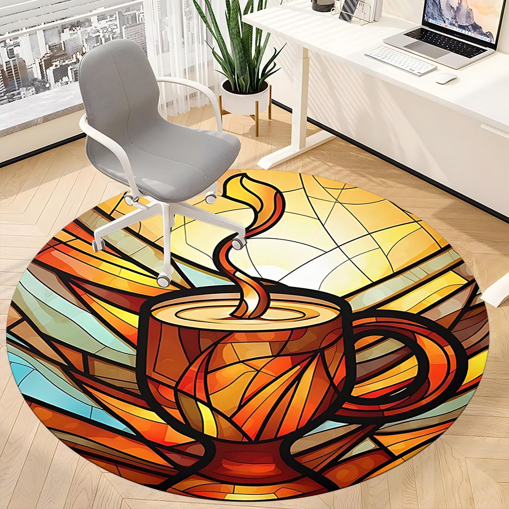1pc Coffee Cup Office Round Area Rug, Indoor Mat Suitable ForOffice, Under Office Chairs Bedroom Living Room Home Decor, D124
