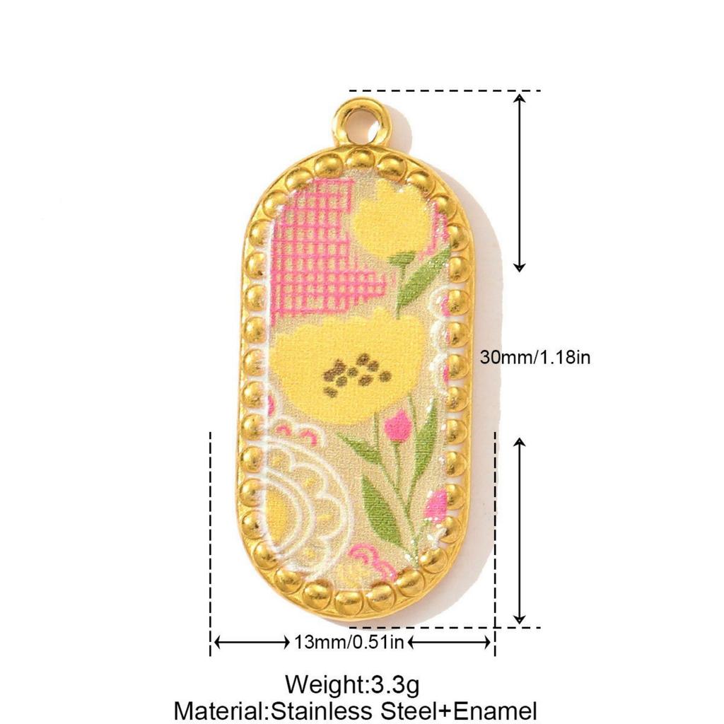 1 Piece 304 Stainless Steel Charms 18K Gold Plated Multicolor Square Pear Blueberry Oval Flowers Dragonfly Pendants Necklace DIY