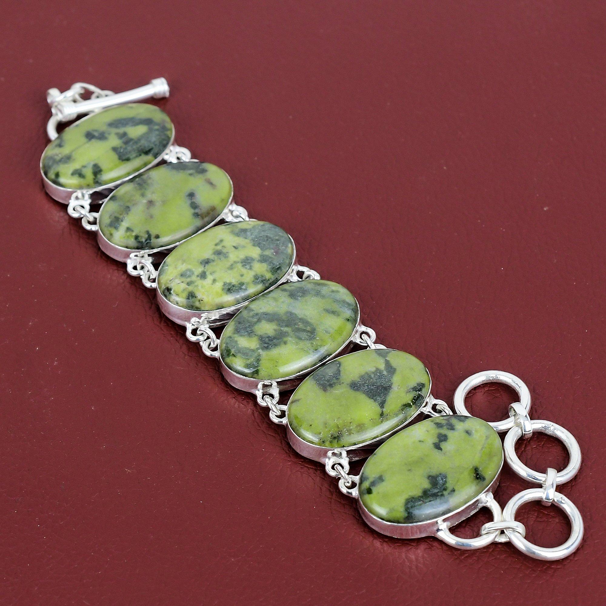 

Serpentine bracelet natural gemstone bracelet handmade antique jewelry 925 sterling silver bracelet adjustable chain bracelet gifts for wife Adjustable