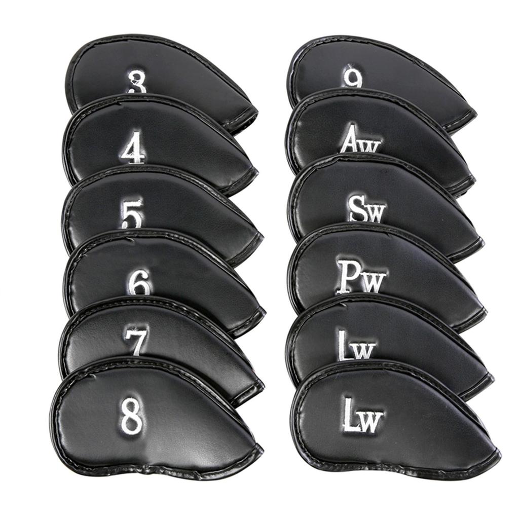 12 Pieces Golf Iron Headcover Club Head Covers Premium PU Leather Waterproof Cover