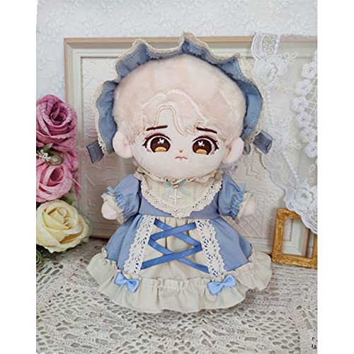 niannyyhouse 20cm Plush Doll Clothes Set: Headband and Dress, Maid Outfit, Cotton Doll Clothes, Cross Letters, Baby Doll Clothes, Dress-Up Clothes (Bl