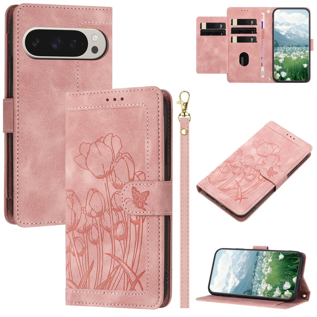Luxury Tulip Cards Solt Wallet Flip Leather Phone Case For Google Pixel 10 Pro XL 9A 9 8 8A 7A 7 Bag Book Strap Kickstand Cover