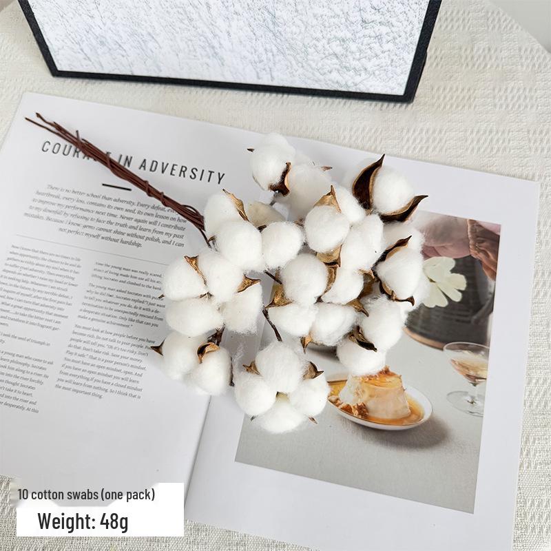 10-Head Artificial Cotton Flower Branch - Kapok Dried Decorative Bouquet for Christmas & Photography