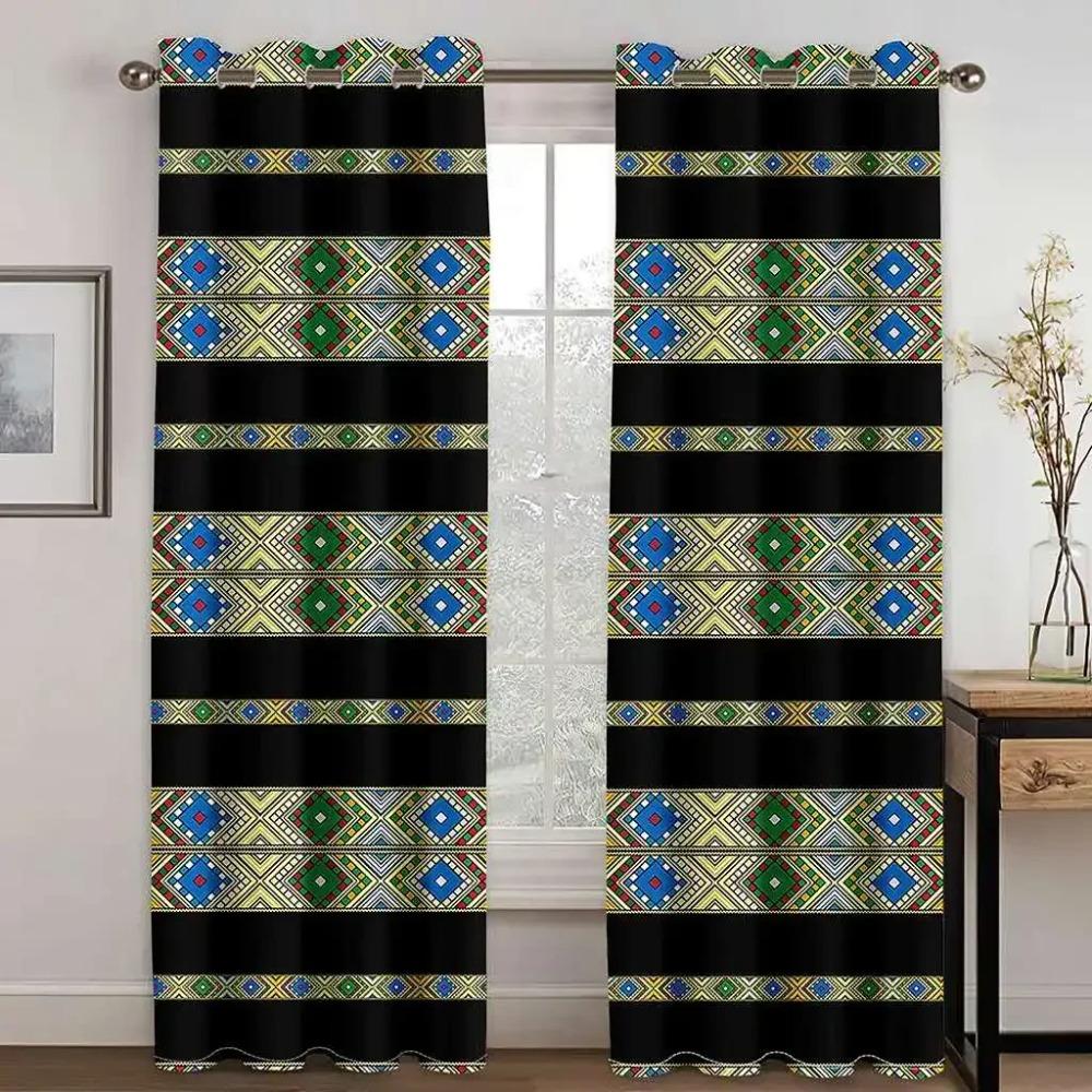 Ethiopian and Eritrean Traditional Curtains for Living Room Set Tilet Design High Quality Polyester Fabric Cortinas