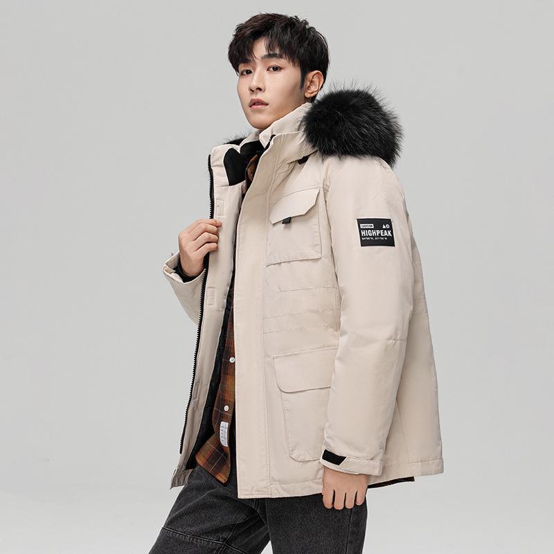 

Men s Red Winter Down Coat with Large Fur Hood Collar - Trendy, Warm, Casual Outdoor Wear Extra Large брудно-білий