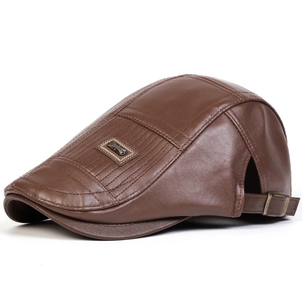 Men Retro Pu Leather Newsboy Caps JAMONT Labeling British Painters Hats Spring Autumn Side Adjustable Flat Cap Hip Hop Berets
