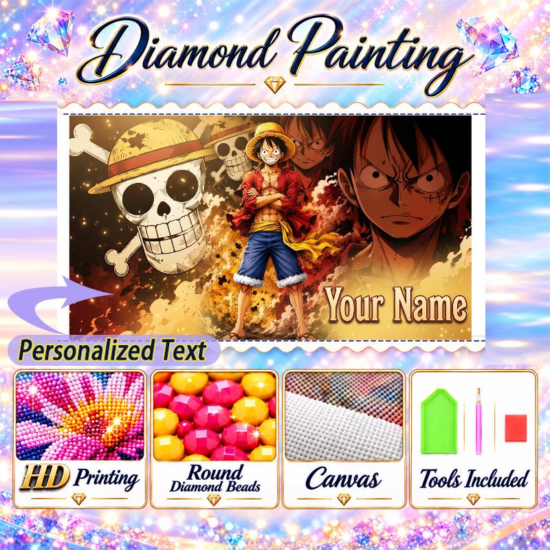One Piece 5D DIY Diamond Painting Custom Name Text, Full Drill Rhinestone Mosaic Art Home Gift