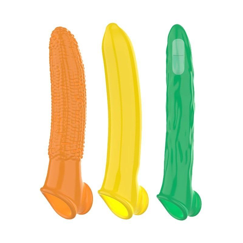 Corn Cucumber Banana Fruit and Vegetable Wolf Teeth Condom Lengthening Vibration Silicone Condom Prick Condom Penis Condom Erotic Sex Products