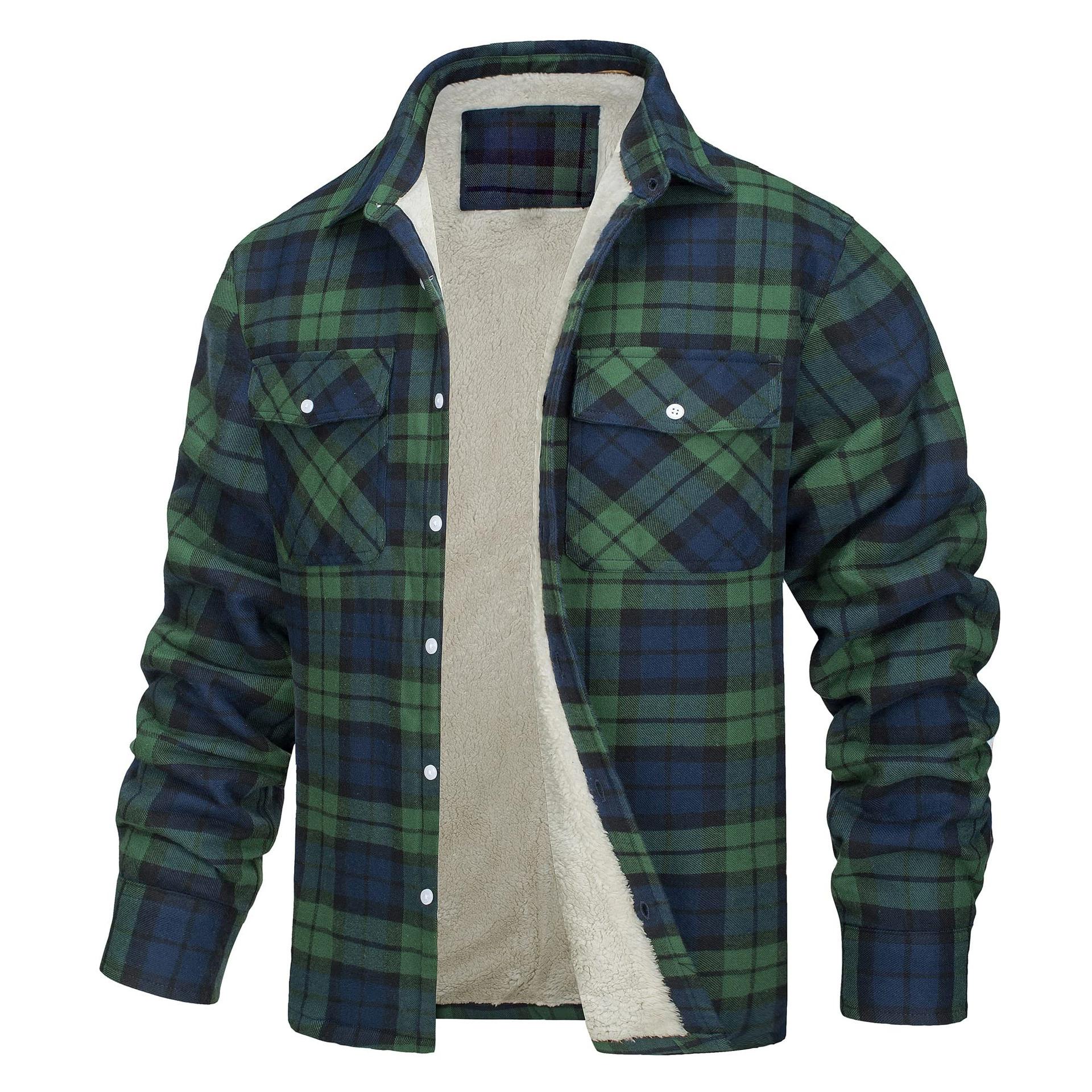 Men`s Plaid Flannel Jacket Sherpa Fleece