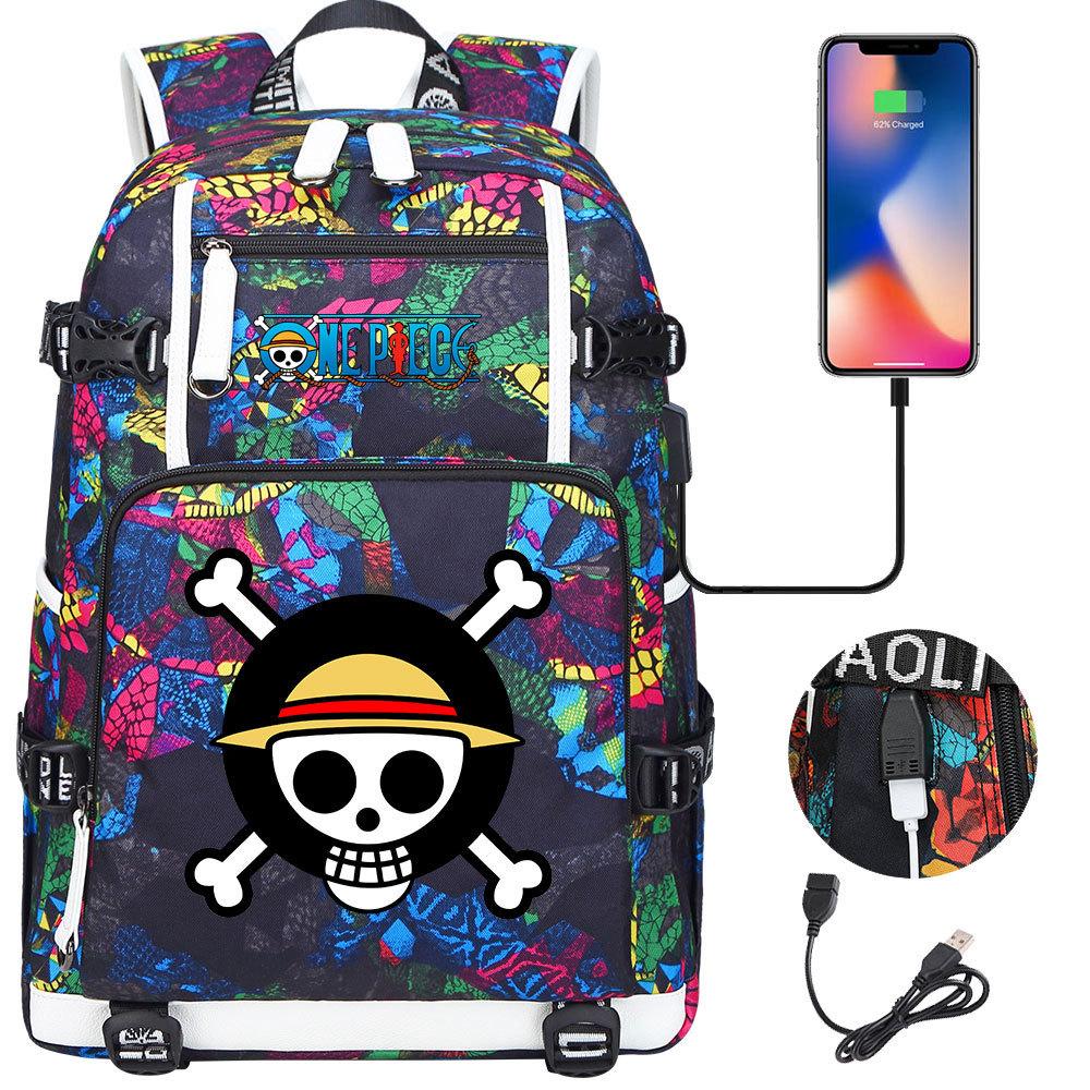 Anime Skull Print Large Capacity Backpack for Teens Students Casual Travel Daypack Lightweight Waterproof