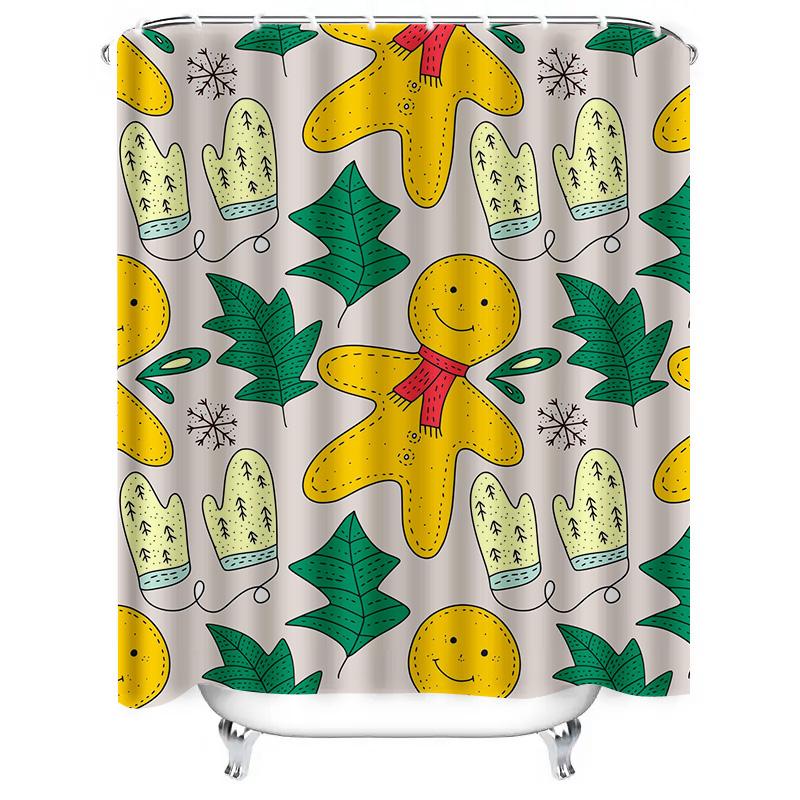 Tuniu Cute Gingerbread Man Christmas Shower Curtain Funny Holiday Design for Kids & Adults