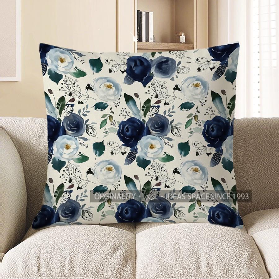 Home Decor Blue Floral Arrangement Throw Pillow For Home Pattern Cushion Cover Suitable For Sofa Bedroom Car Pillow Cover