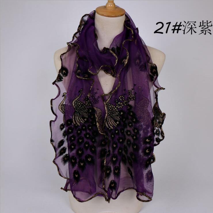 Women Chiffon Neck Scarf Flower Peacock Embroidered Lace Scarf Femmes Silk Long Soft Elegant Shawl New Spring Muffler Scarves