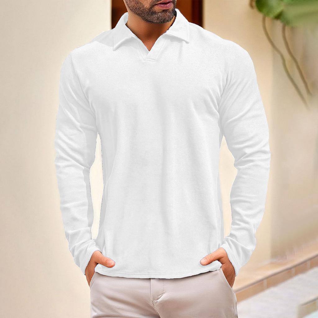 Men's Lapel Solid Color Sports Casual Outdoor Long Sleeved Top