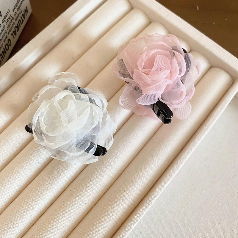 Double-sided Mesh Yarn Flower Acrylic Hairpin Women's Fashion Simple Small Grab Clip Cute Versatile Headgear Hair Accessories High Sense