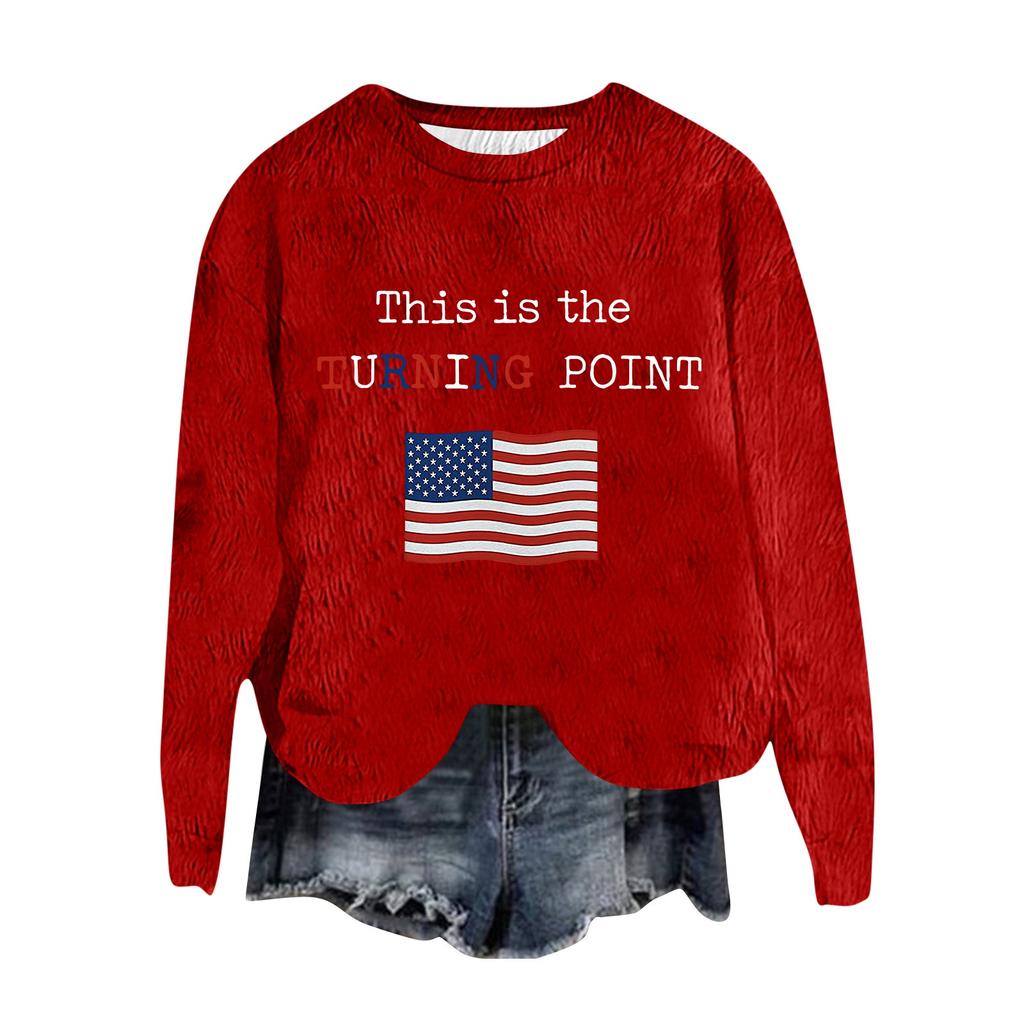 Women's Fashion Round Neck Pullover Top Long Sleeve Tee Printed Sweatshirt