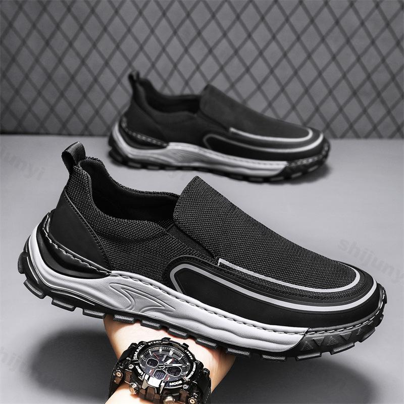 Fashion Cloth Surface Mesh Breathable Sleeves Casual Men's Flat Shoes 2025 Summer Thick Soled Slip on Comfortable Lightweight Sneakers