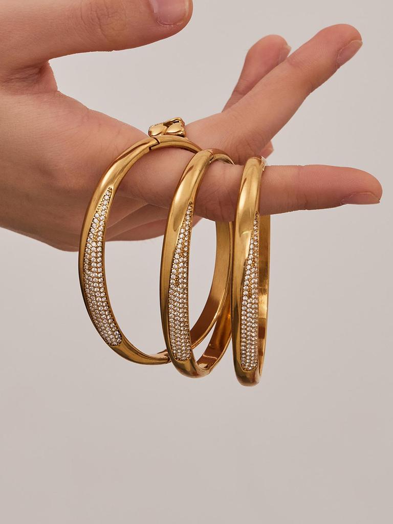 Stainless Steel Zircon Diamond Buckle Bracelet - Versatile European-American Light Luxury Fashion Accessory