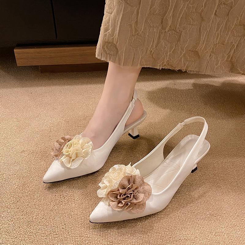Fashion Flowers High Heels Women Pumps Silk Luxury Designer Sandal Sexy Party Dress Pumps Pointed Metallic Flower Stiletto Heels Ladies