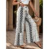 Casual Vacation Style Lace-up Geometric Floral Print Wide-leg Pants for Women