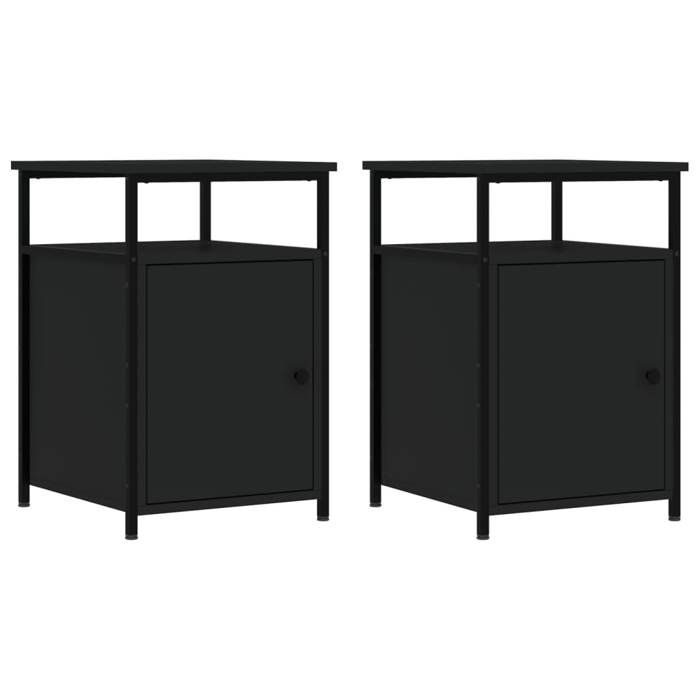 Table de chevet - Maison Exclusive - 2 pièces - Noir - Bois d'ingénierie & cadre en fer