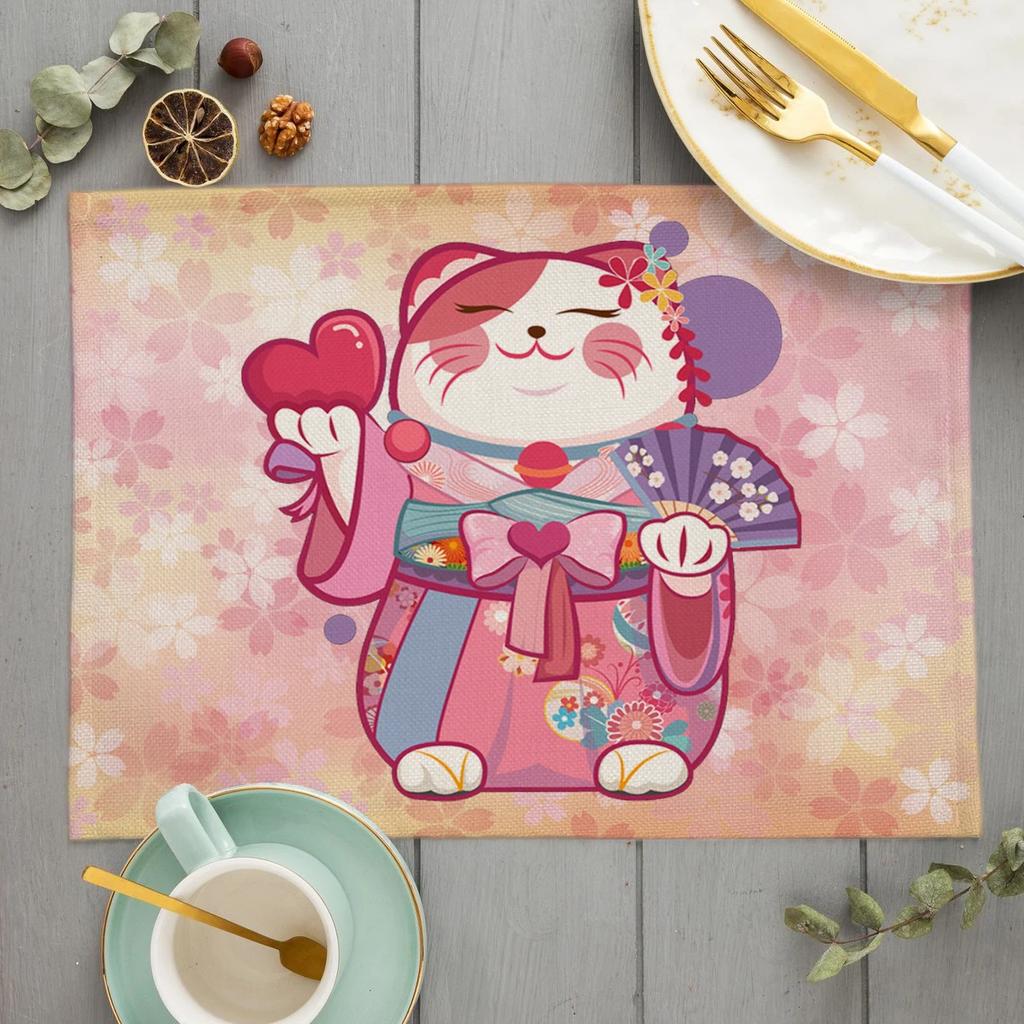Unique Original Design Cute Plutus cat Placemat Japan Style Eat Udon noodles Table Mat Desktop Pad Cartoon cat Cup Coaster