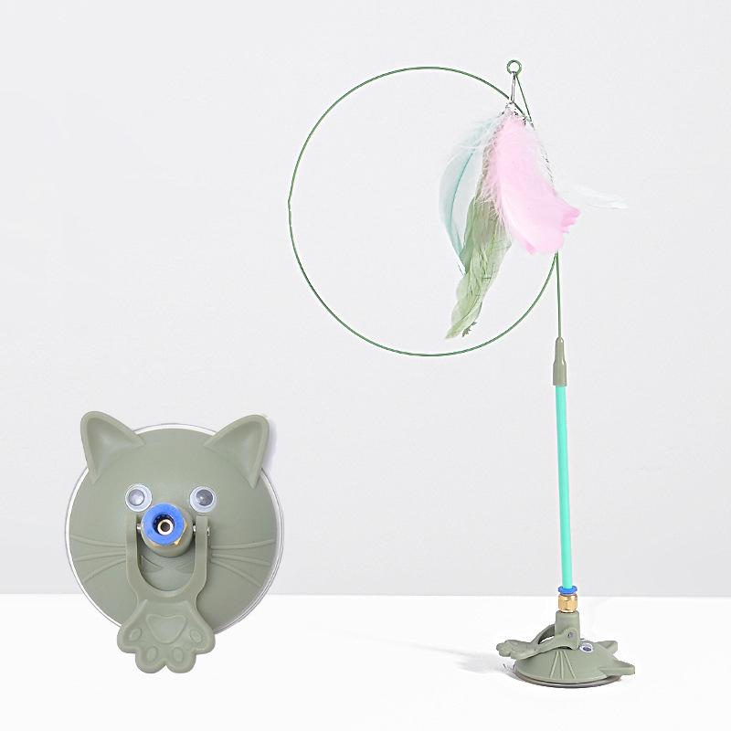 Interactive Cat Toy Sucker Feather Self-Amusement Badminton Stick Bite Strong Suction Cup Long Rod Steel Wire Pet Toy Supplies