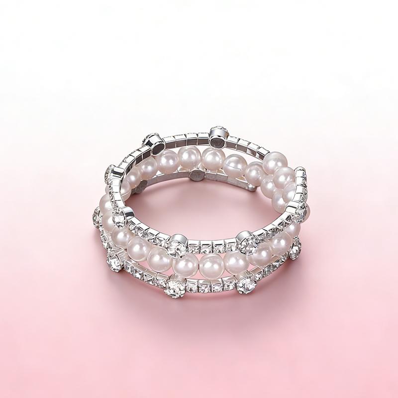 Multiple Shining Rhinestone Crystal Bracelet Pearl Cubic Zirconia Hand Wrist Bracelet Women Wedding Jewelry