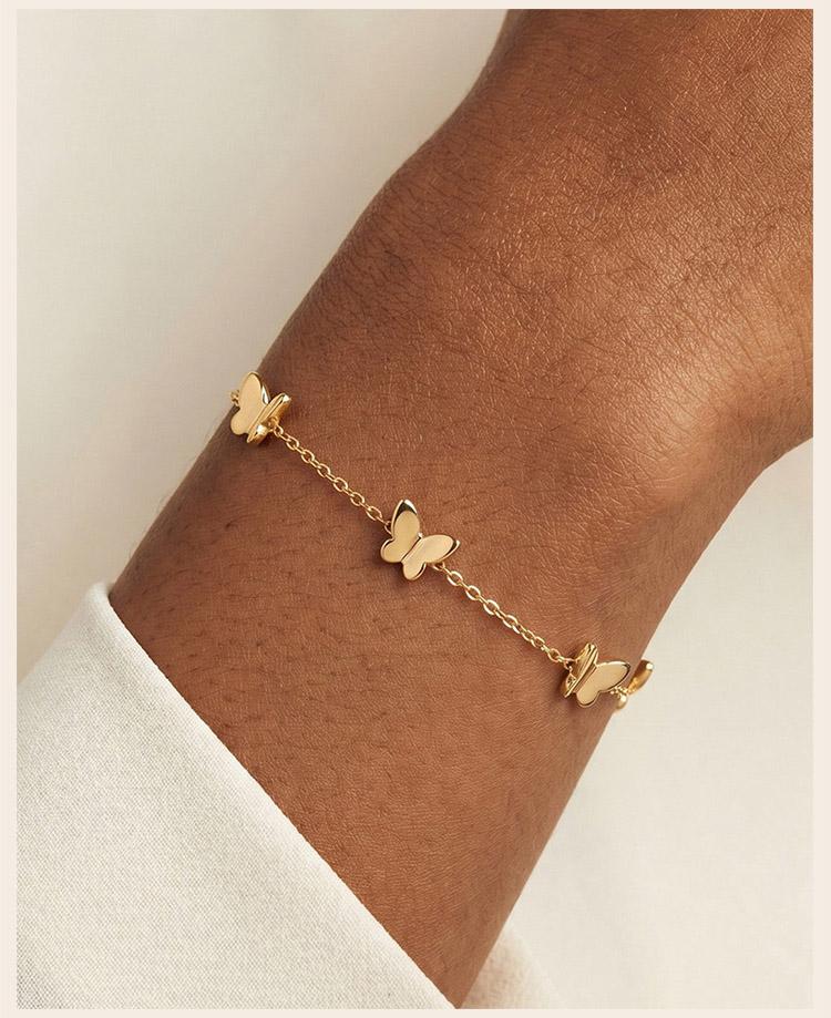 Edelstahl Schmetterling Charm Armband für Damen Zierlich Anlaufgeschützt Wasserdicht Schmuck