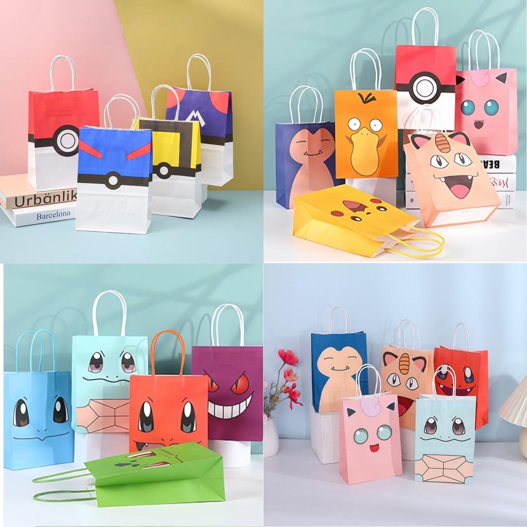Pokemon Gift Bags Birthday Party Decoration Pikachu Candy Paper Bags Goody Biscuit Package Kids Boys Favors Gifts Party Supplies