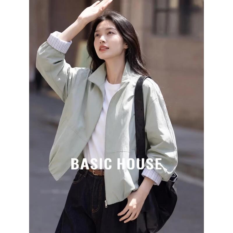 Basic House Women s Retro Zipper Stand-Collar Jacket M