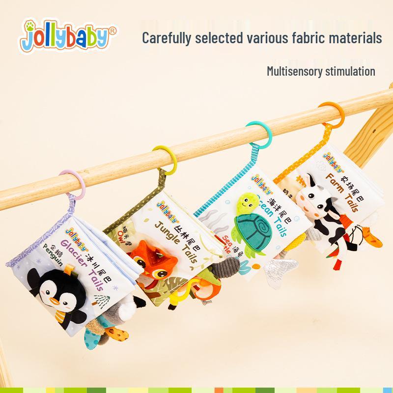 Jollybaby Deluxe Animal Tail Cloth Book - Tear-Resistant, Chewable Educational Toy for Infants