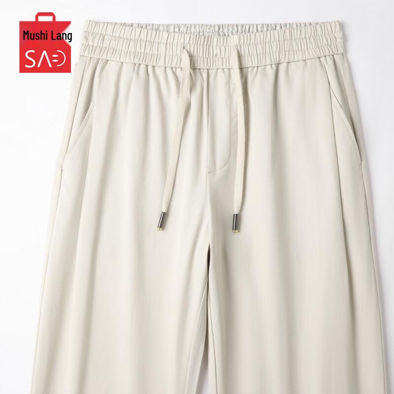 MUSHILANG Men's 100% Cotton Loose Straight Casual Drawstring Pants