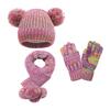 3 ks/sada Dětská čepice Šála Rukavice Set Zesílený plyš Pletený Protiskluzový kožešinový míč Dekor Větruodolný Udržujte v teple Dívky Chlapci Venkovní návleky na krk Rukavice