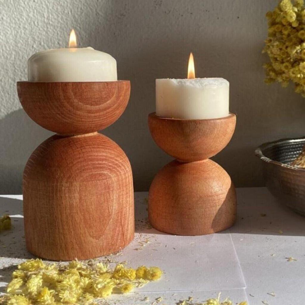 2-teiliger Kerzenhalter, Kerzenhalter aus Holz, bemalbar, dekorative Heimdekoration